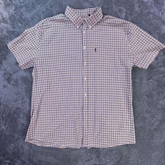 Barbour Shirt Mens Large Blue Tattersall Tailored Fit Short Sleeve Button Down - Picture 1 of 7